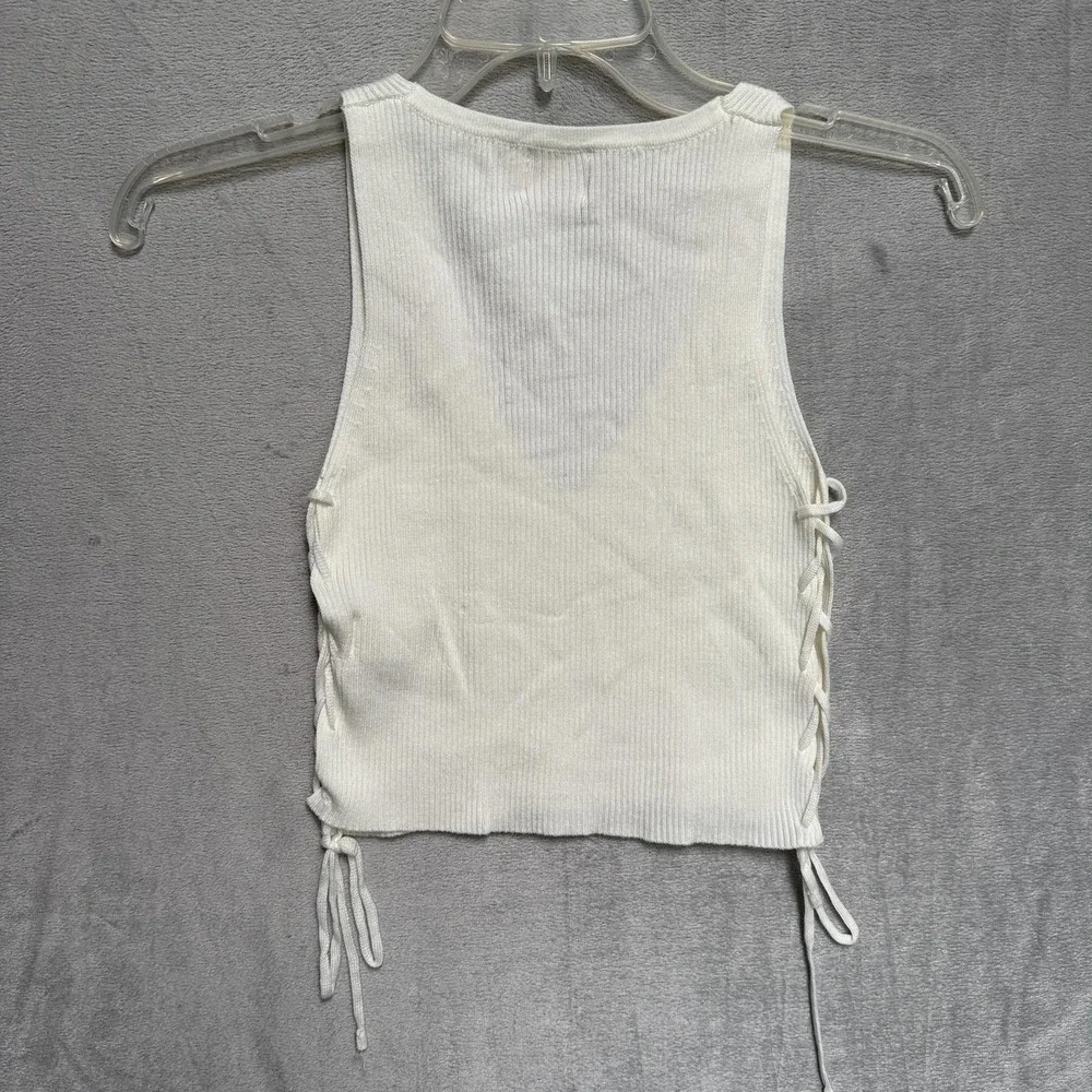 Dreamers By Debut Sweater Vest Womens Medium White‎ Ribbed Knit Lace Up Side